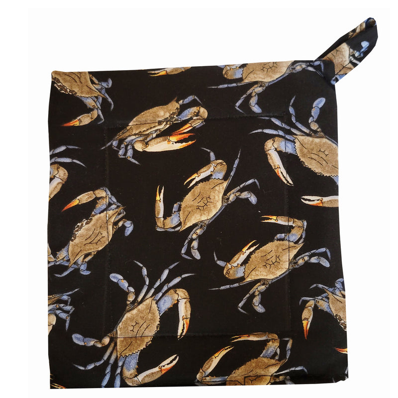 Natural Blue Crabs Square Black Potholder