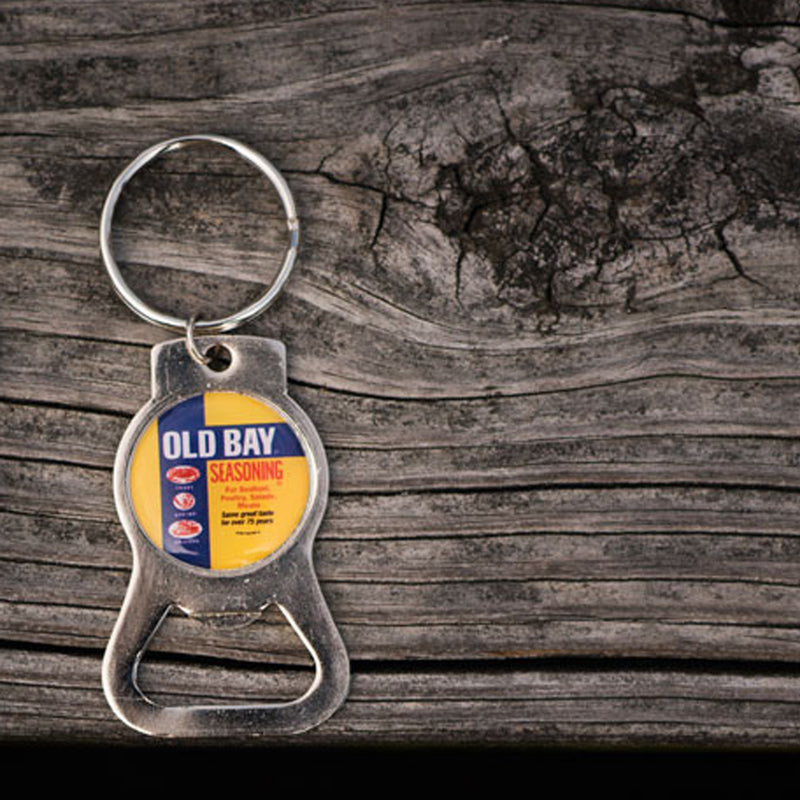 Old Bay Seasoning Circle Bottle Opener Keyring (scene)