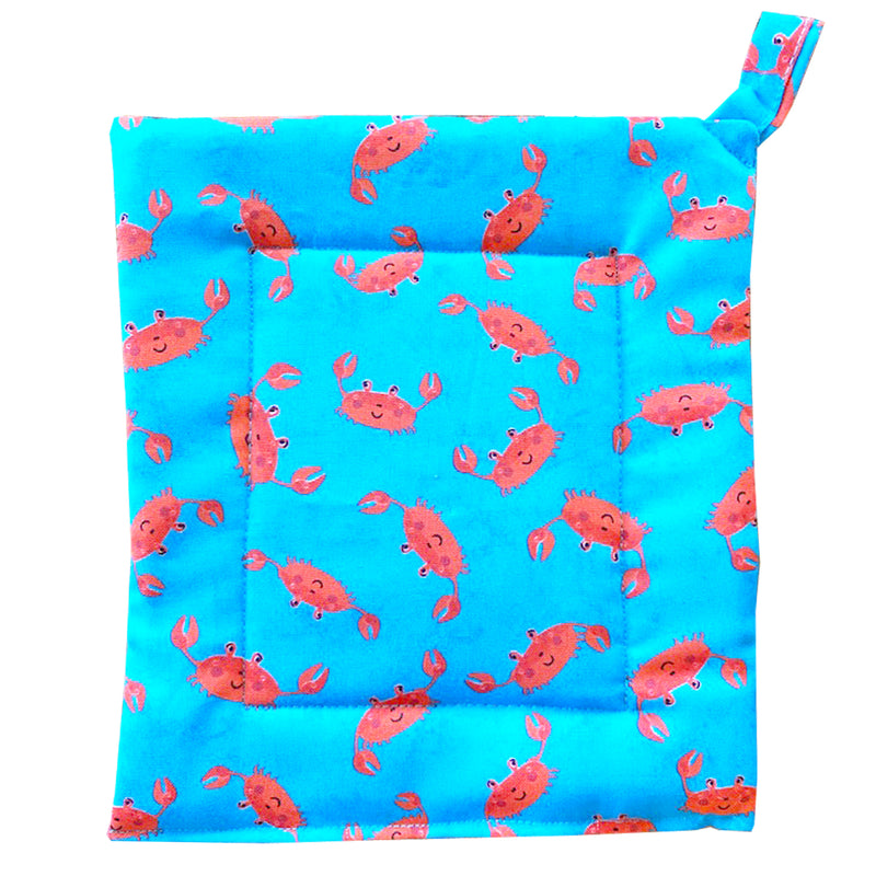 Red Crabs on Blue Background Potholder