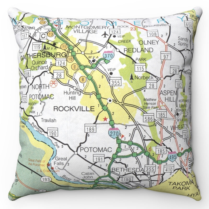 Rockville, Montgomery County Map Pillow