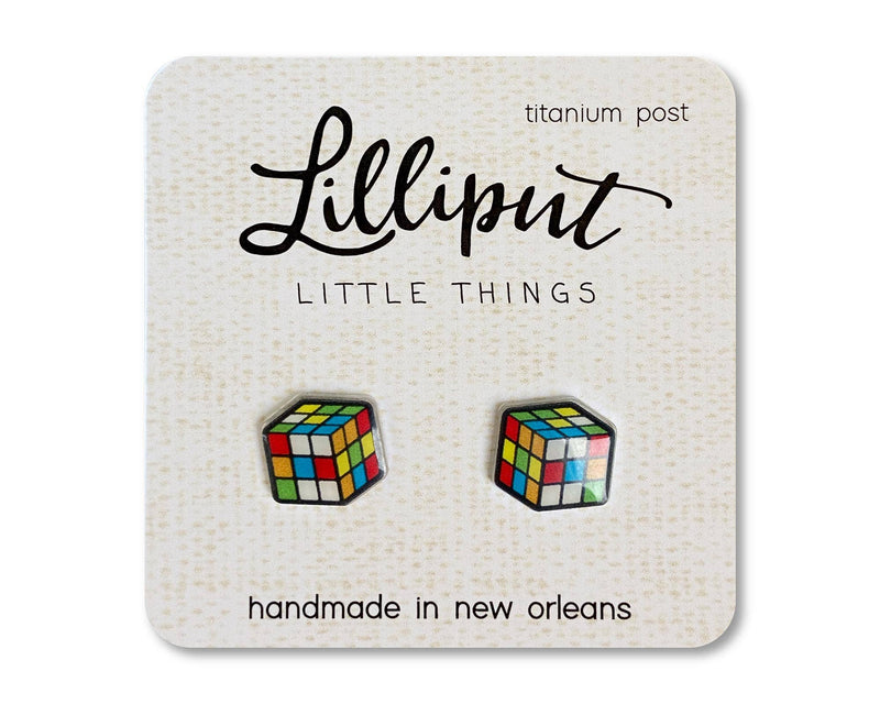 Rubiks Cube Game Style Lilliput Earrings