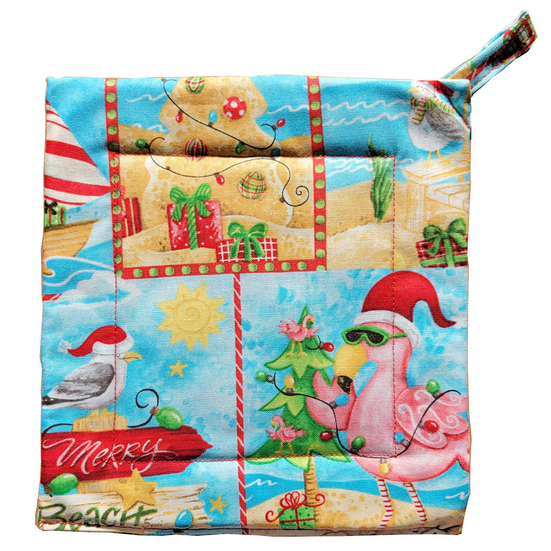 Potholder Locally Sewn - Beach Christmas Scenes Flamingo, Seagull